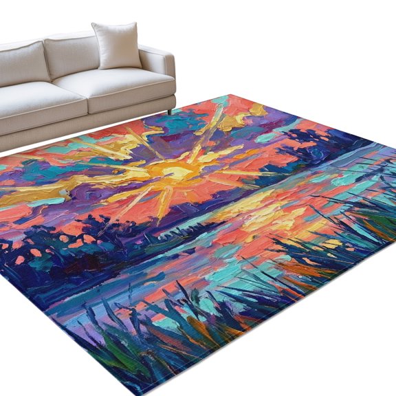 Purple Red Sunset Washable Rug 3x5 Area Rug for Living Room Bedroom Non Slip Indoor Floor Rectangle Carpet Soft Low Pile Large Modern Abstract Art Entryway Rugs for Dining Room Office Home