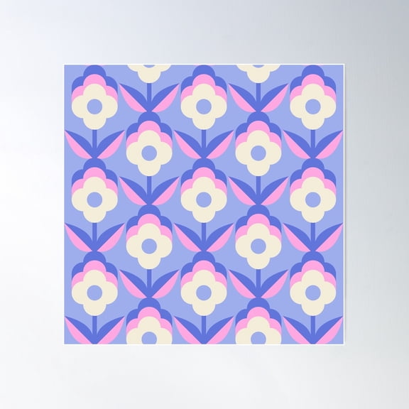 Purple Retro Funky Flowers Poster Wall Art, Modern Wall Decor For Living Room Bedroom, 24x24 UNFRAMED