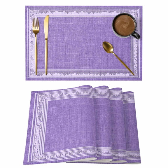 Purple Retro Greek Key Placemats Set of 4 Geometric Greece Ancient Rustic Place Mats Indoor Wipeable Table Mats Washable Cloth Dining Table Placemats for Kitchen Holiday Party Home Decor 13x19 Inch