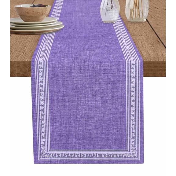 Purple Retro Greek Key Table Runner 72 Inches, Geometric Greece Ancient Rustic Bed Runner Dresser Scarves Tabletop for Indoor Outdoor Parties/Ceremony/Banquet, 16" x 72"
