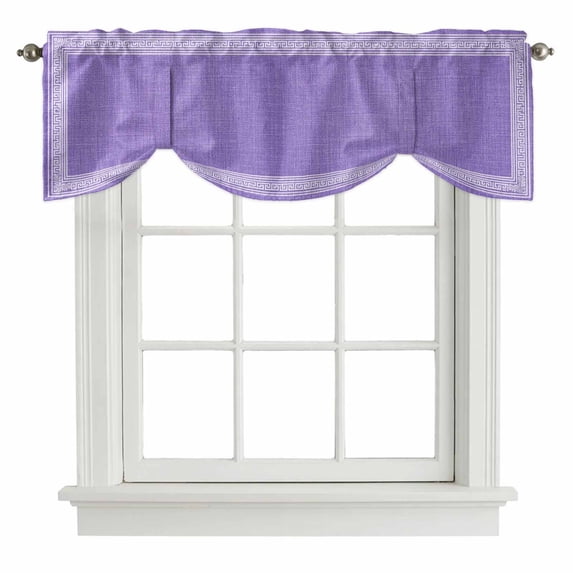 Purple Retro Greek Key Tie Up Valance Curtains for Windows, Kitchen Curtains Window Treatments, Geometric Greece Ancient Rustic Short Window Shades Valances for Bedroom Bathroom Cafe 42"x18"