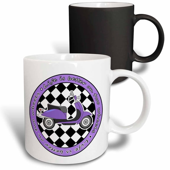 3drose, Purple Retro Scooter - Life Is Better on Two Wheels, 11oz Magic Transforming Mug