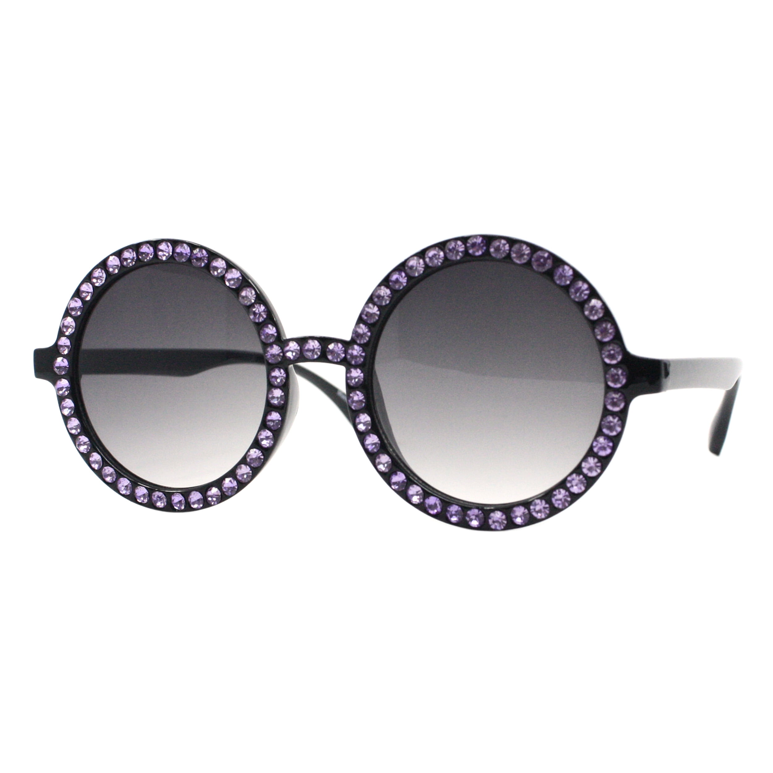 Purple Rhinestone Sunglasses Womens Round Circle Black Frame  display picture 3