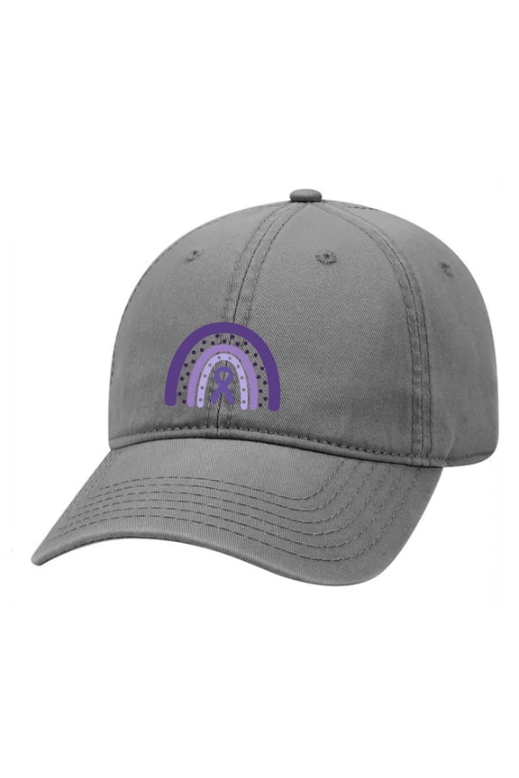 Purple Ribbon Boho Rainbow Lupus Awareness Embroidered Twill Baseball Cap Hat with Adjustable Metal Buckle Back-Charcoal
