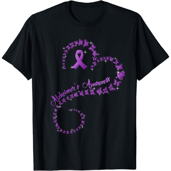 Purple Ribbon Butterfly Heart Alzheimer's awareness T-Shirt
