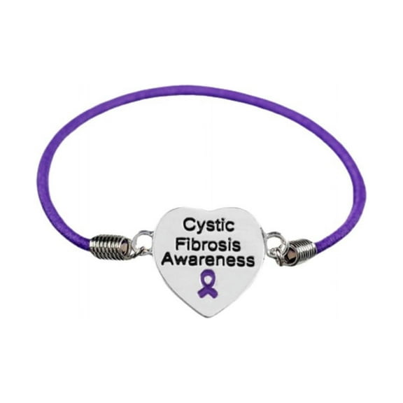 Purple Ribbon Cystic Fibrosis Awareness Heart Stretch Bracelet
