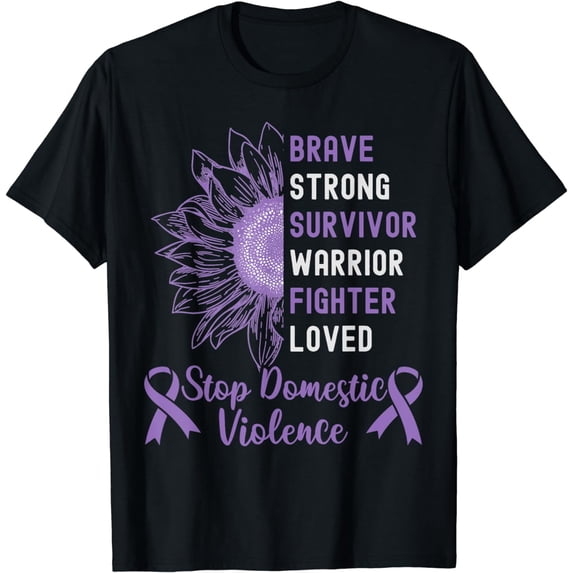 Purple Ribbon Support Survivors Domestic Violence Awareness T-Shirt