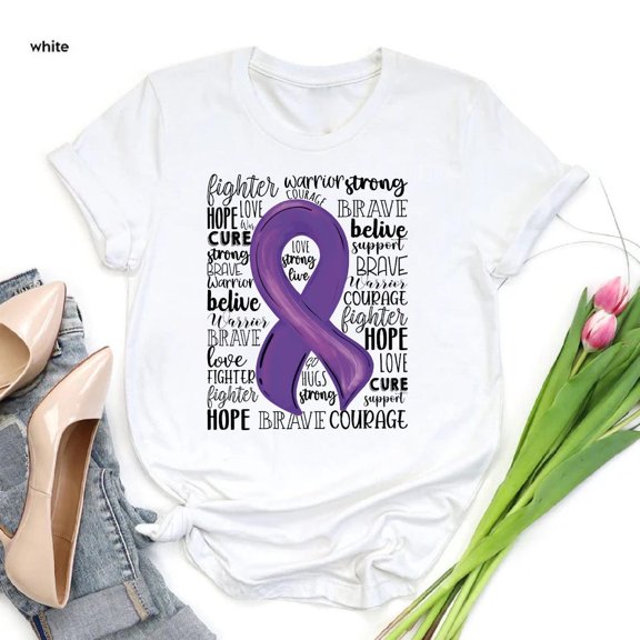 Purple Ribbon Wreath Sign: Pancreatic Cancer Awareness Door Decor TSHIRT All Size S-5XL