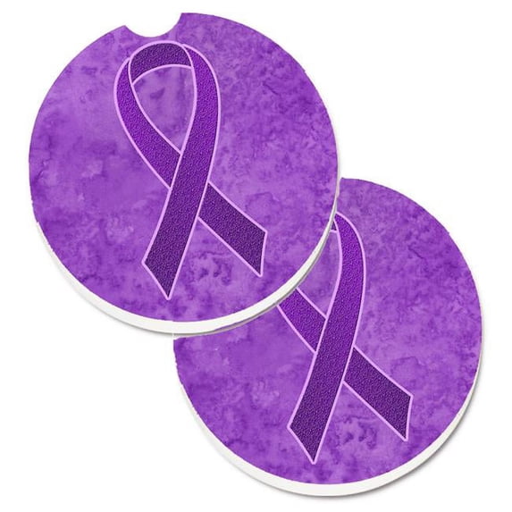 Purple Ribbon for Pancreatic & Leiomyosarcoma Cancer Awareness Set of 2 Cup Holder Car Coaster