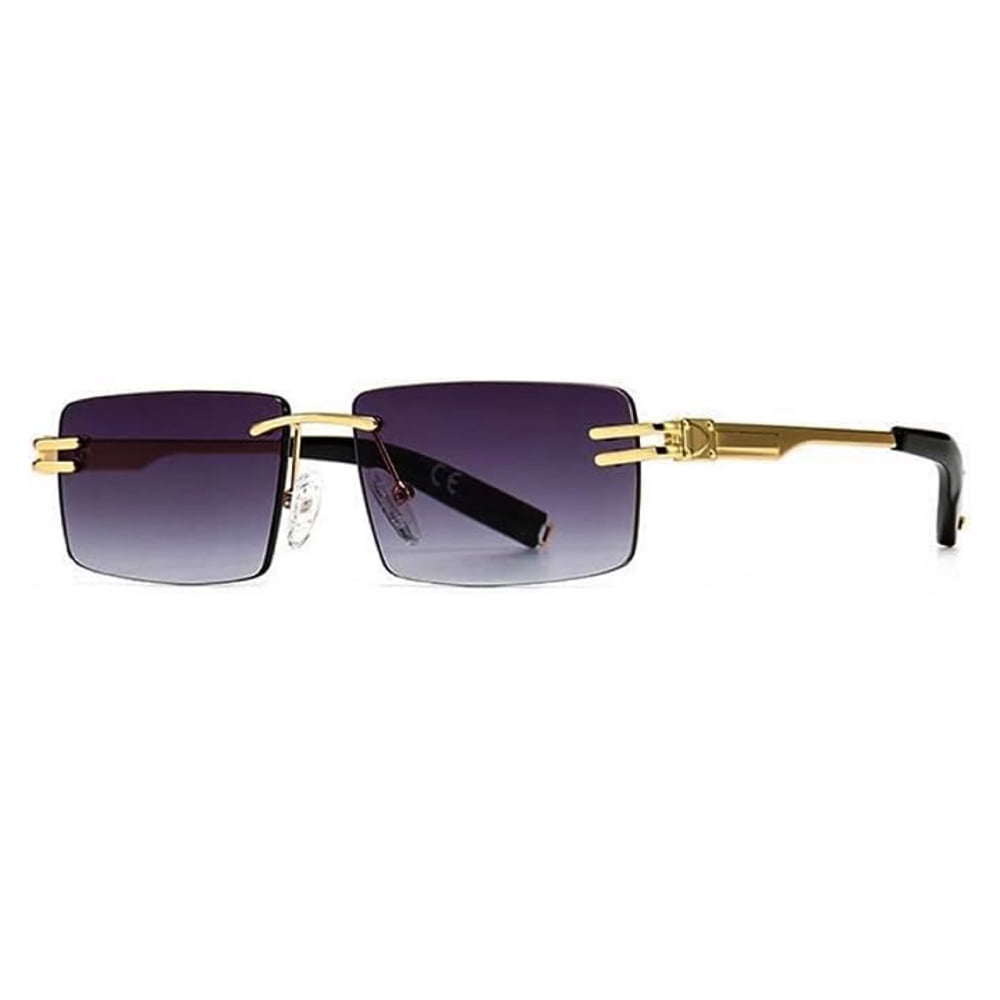 Purple Rimless Gold Frame Hip Hop Rectangle Sunglasses for Women Men  Vintage Hip Hop 90s Shades 