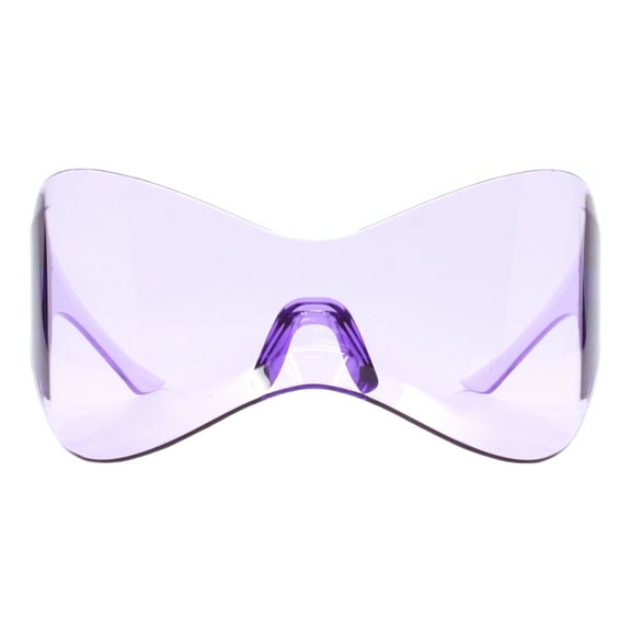 Purple Rimless Oversized Shield Sunglasses Butterfly Wrap Futuristic Mask Shades