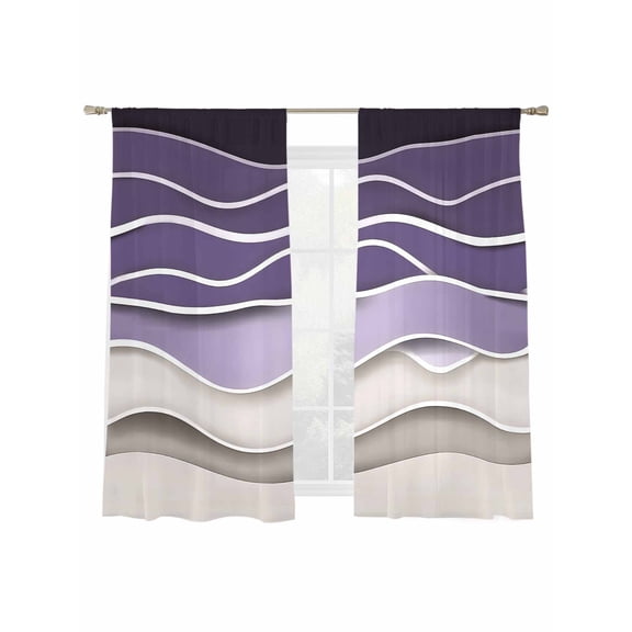 Purple Ripple Sheer Curtains for Living Room Bedroom, Light-filtering Sheer Curtain, Purple Gradient Rod Pocket Voile Window Treatment Drapes, 52’’Wx63’’L, 2 Panels Set