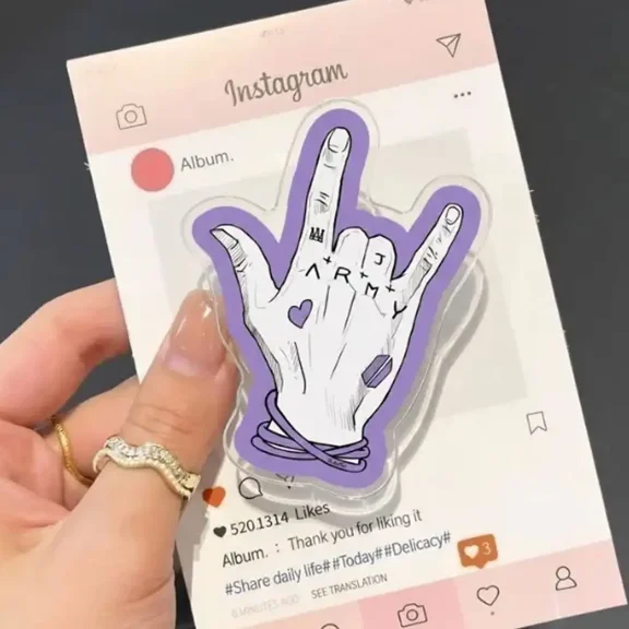 Purple Rock Hand Sign Phone Grip Aesthetic Tattoo Style Love Gesture Phone Stand Holder Cute Trendy Phone Accessory Gift For Teens And Friends