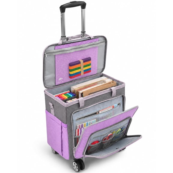 Purple Rolling Wheeled Craft & Hobby Storage Tote Bag
