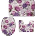 thumbnail image 1 of Purple Rose 3 Piece Bathroom Rug Set Bath Mat Set 2 Piece and Toilet Lid Cover and Tank Cover Set Mats Shower Mats for Bathroom Tub Toilet Machine Washable for Floor, 1 of 6