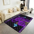 thumbnail image 1 of Purple Rose Area Rug Purple Grid Black Floral Print Floor Mats Rugs For Boys Girls Teens, Flower Decorative Rug For Living Room, Absorbent Carpets 3x5ft, 1 of 6