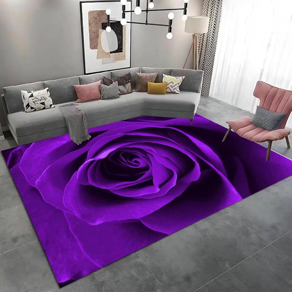 Purple Rose Area Rugs Modern Floral Flower Rug Room Decor Modern Area Rug For Bedroom Room- Luxurious And Soft Carpet With Contemporary Design 2x3ft