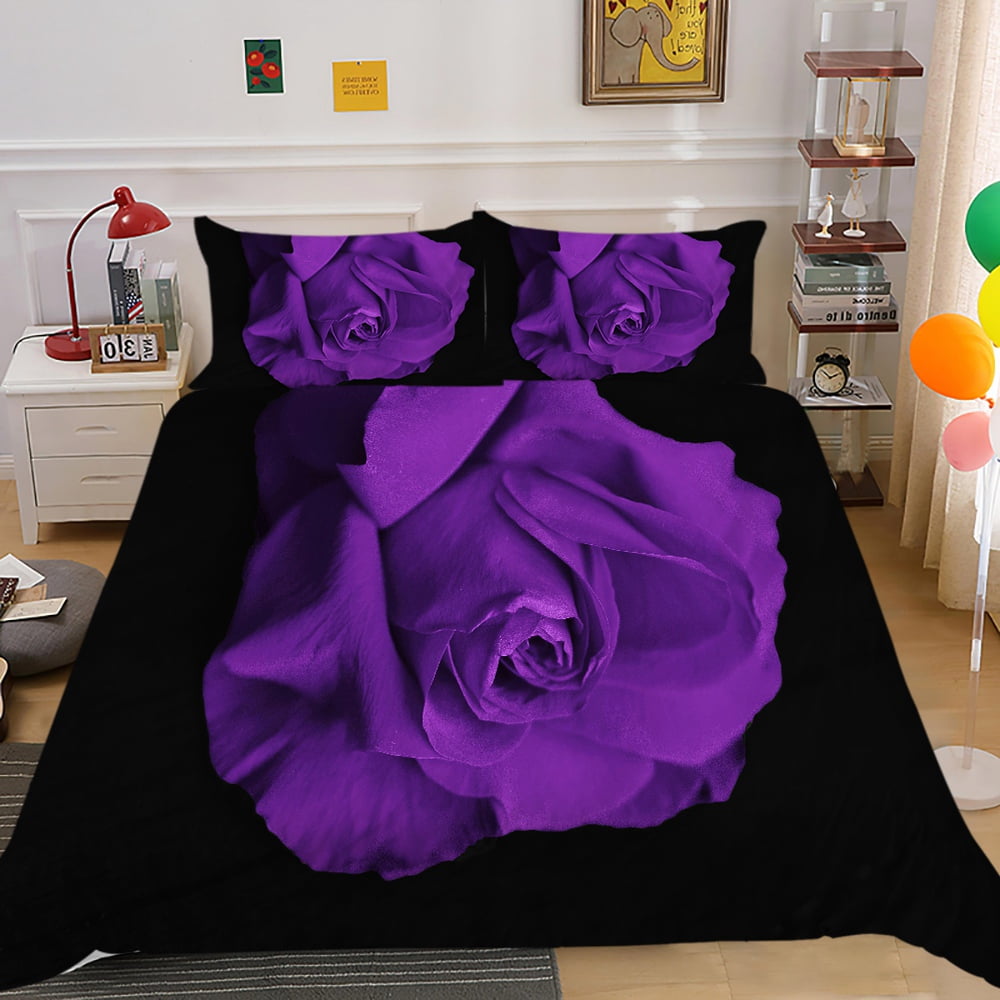 Purple Rose Bedding Set Romantic Rose Floral Comforter Set for Women