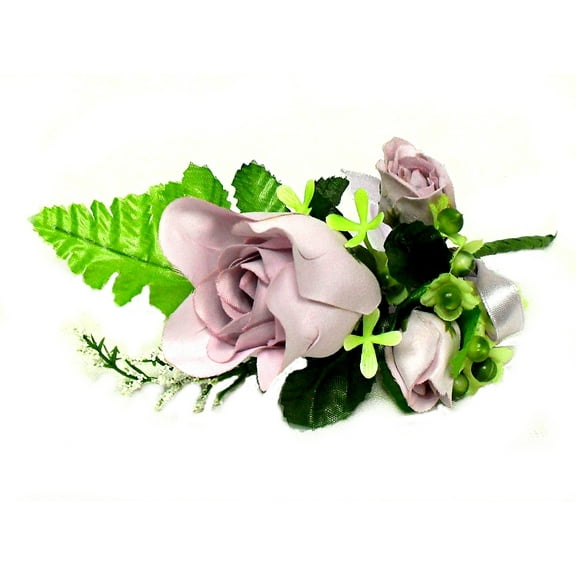 Purple Rose Bud with Greenery 6in Artificial Polysilk Faux Fake Flower Boutonniere for Craft Home Garden Outdoor Bouquet Arrangement Ceremony Wedding Arch Floral Wall Aisle Decor (Lavender, Set of 6)