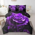 Purple Rose Comforter Set 7 Piece Bed in a Bag Twin,Romantic Flowers