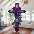 thumbnail image 1 of Purple Rose Cross Sun Visor Hanging Decoration - Rose Hanging Decor 2D Flat Stained Acrylic Stained Glass Hanging Decoration for Christmas Room Aesthetic Garden Yard and Balcony Decor - 1 Ornament, 1 of 8