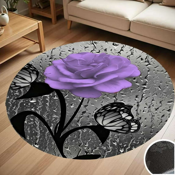 Purple Rose Floral Flowers Round Carpet Living Room Bedroom Home Decoration Coffee Table Mat Lounge Rug Chair Mats