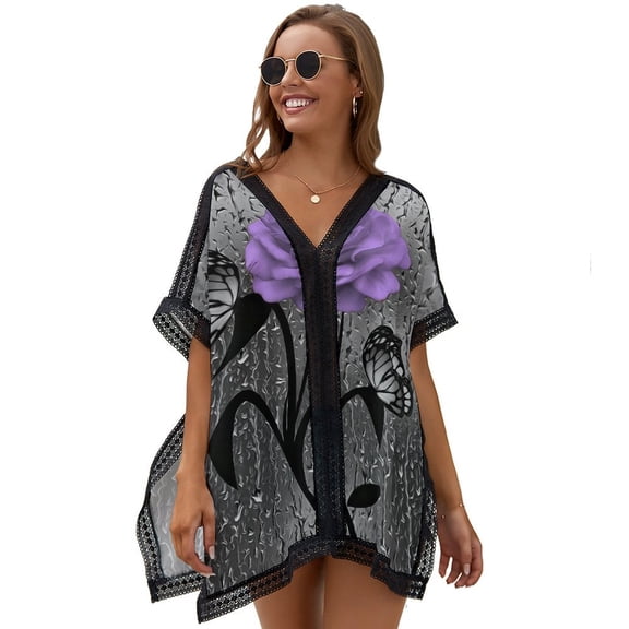 Purple Rose Floral Flowers Women's Swimsuit Coverup Summer Beach Cover Up Bathing Suit Dress