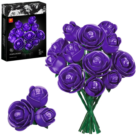 EP EXERCISE N PLAY Rose Flower Bouquet Building Set,Artificial Flowers Block Set Gift for Adult Home Decor (Purple)