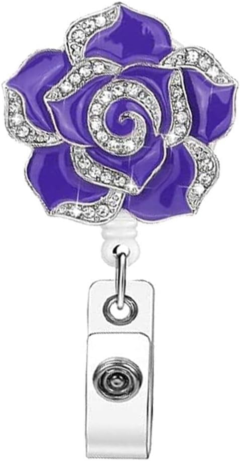 Soleebee Flower Badge Reel – Retractable Nurse ID Holder With 24" Cord & 360° Swivel Alligator Clip (Pink)