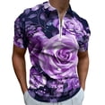 thumbnail image 1 of Purple Rose Flower Men Zipper T-shirt Summer Casual Short Sleeve T-shirt Top, 1 of 7