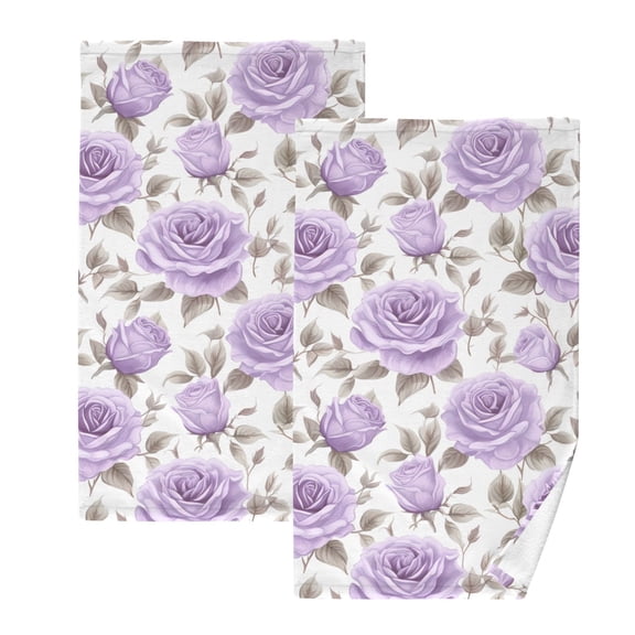 Purple Rose Flowers 2 PCs Cotton Hand Towels Absorbent Face Towel Soft Breathable Towel Set for Bathroom Kitchen Hotel Gym Decoration