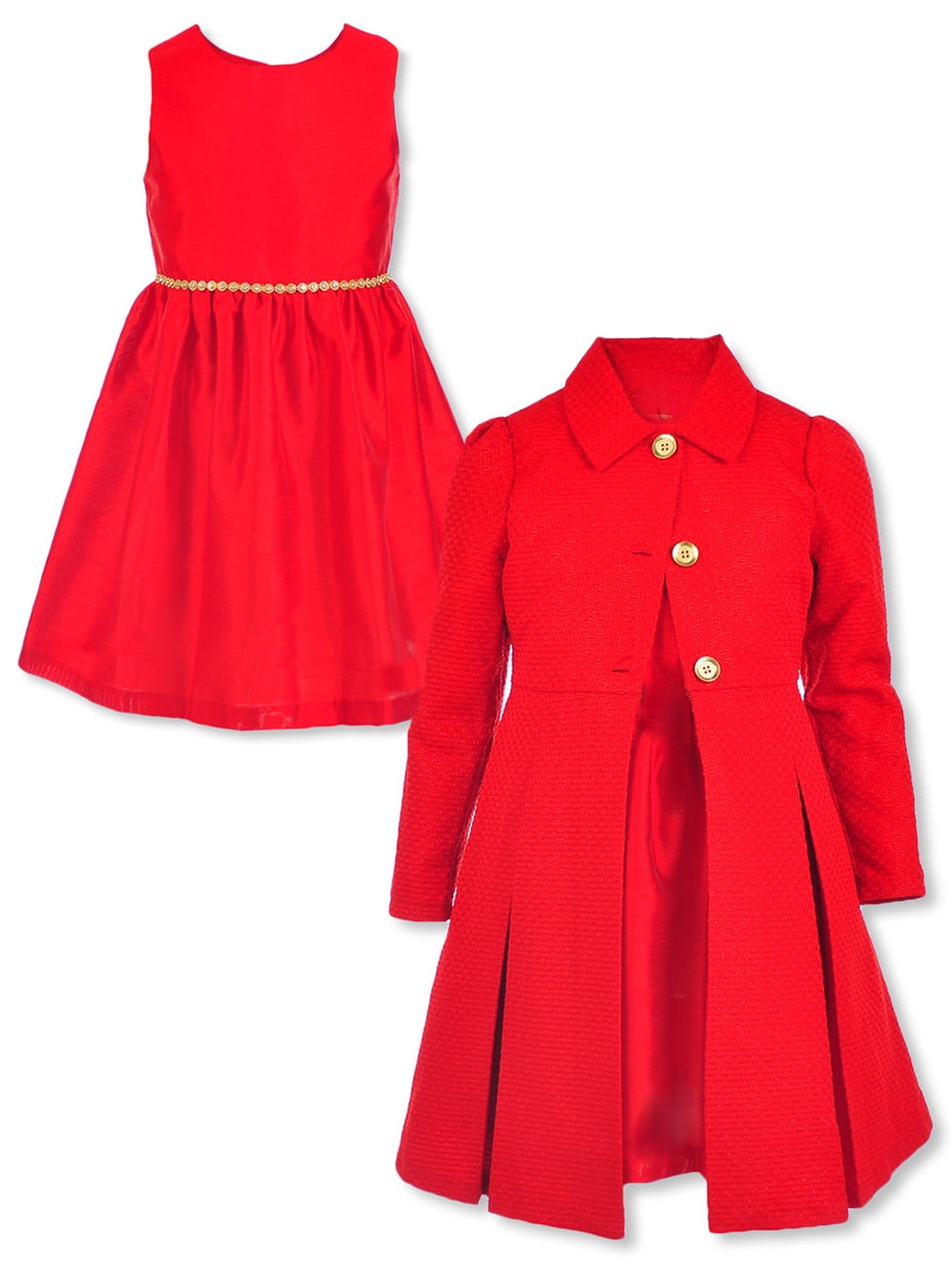 Purple Rose Girls' Gem Trim Dress & Coat Set Red, 14 (Big Girls