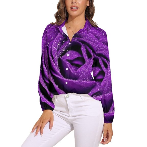 Purple Rose Long Sleeve Blouse Woman Streetwear Casual Shirts Summer Oversize Woman Streetwear Clothing Birthday Present