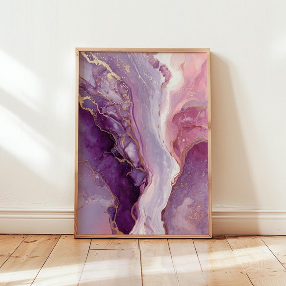 Purple Rose Marble Art Print Luxe Floral Decor Unframed Paper Print