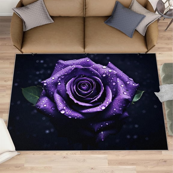 Purple Rose Rug 3x5 - Purple Floral Area Rugs for Living Room, 3x5 Rug, Romantic Floral Washable Rugs for Bedroom, Aesthetics Carpet, Rose Carpet - Valentine''s Day Home Decor Gifts for Women