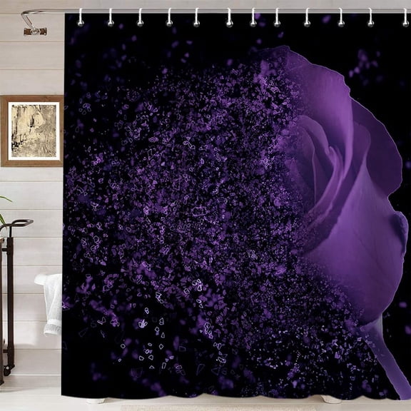 Purple Rose Shower Curtain, Fantasy Magic Floral Spring Flower Romantic Valentine''s Day Modern Bathroom Decor, Waterproof Polyester Fabric Black Shower Curtain, 72 X 72 Inch, Magical Rose