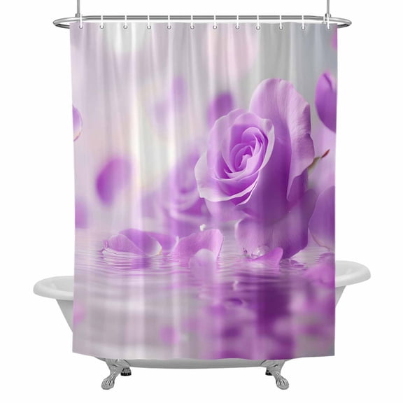 Purple Rose Shower Curtain for Bathroom, Floral Reflection Waterproof Cloth Fabric Bathroom Accessories Set with 12 Rust Proof Plastic Hooks, 72"x72"