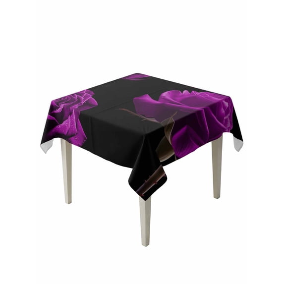 Purple Rose Table Cloth, Waterproof Tablecloth for Square Tables, Vintage Abstract Garden Flower Floral Black Reusable Washable Fabric Table Cover for Restaurant Kitchen Dining Tables 54"x54"