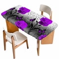 thumbnail image 1 of Purple Rose Table Cloths for 4 Foot Rectangle Tables, Raindrops Floral Butterfly Abstract Grey Art Patio Waterproof Elastic Fitted Tablecloths, Washable Rectangular Table Cover for Camping, 1 of 8