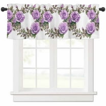 Purple Rose Valances for Windows Farmhouse Kitchen Curtains Valances Rod Pocket Valance Curtains for Kitchen Windows Spring Flower Watercolor Modern Floral Leaf Window Valances for Bathroom 42"x12"