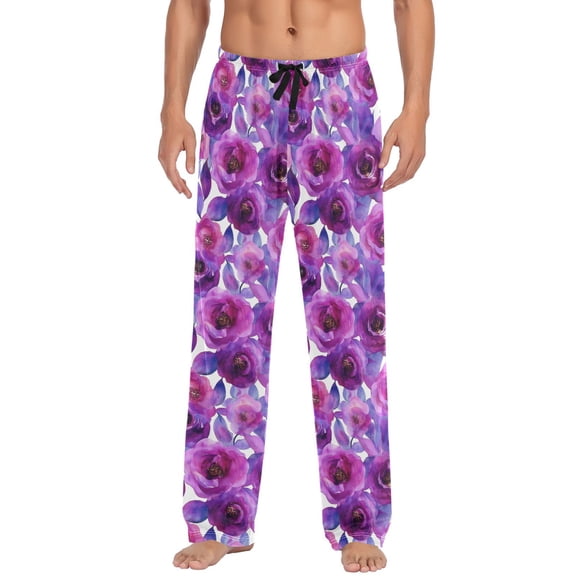 Purple Rose Watercolor Mens Pajama Pant Sleep and Lounge Bottons with Pockets