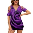 thumbnail image 1 of Purple Rose Womens Summer V Neck Zipper Top Short Sleeve T Shirt Off Shoulder Top Casual Classy Loose Shirts, 1 of 7