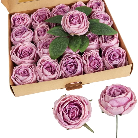 Purple Roses Artificial Flowers Heads Light Purple Flowers Fake Roses Dried Flower for Decoration for Bridal Shower Decorations Wedding Decor Flower Wall Decor (Light Purple)
