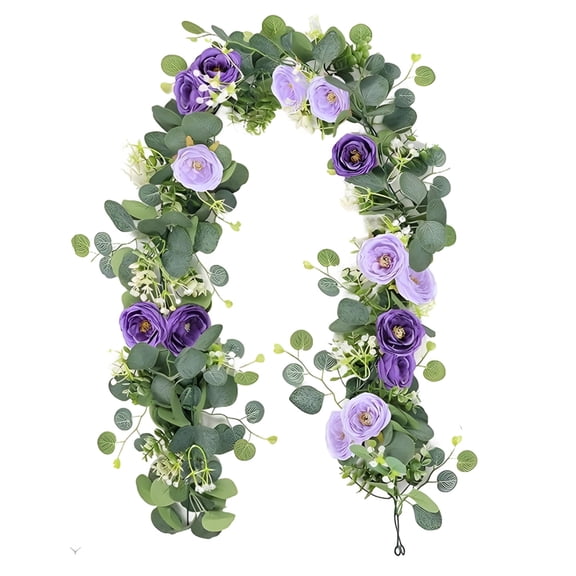 Purple Artificial Flowers Garland 70.87in, Silk Rose Vine Garland with Gypsophila for Wedding Arch Decor, Table Runner, Mantle, Photo Booth Backdrop, Home Party