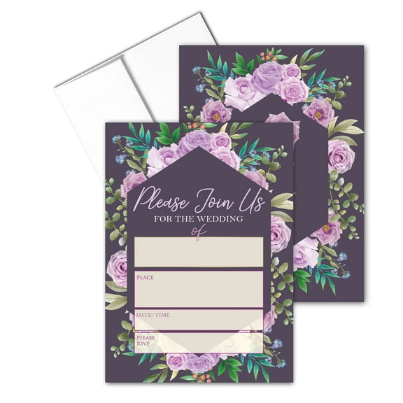 Stonehouse Collection Purple Roses Party Invitations with Envelopes, 25 Count