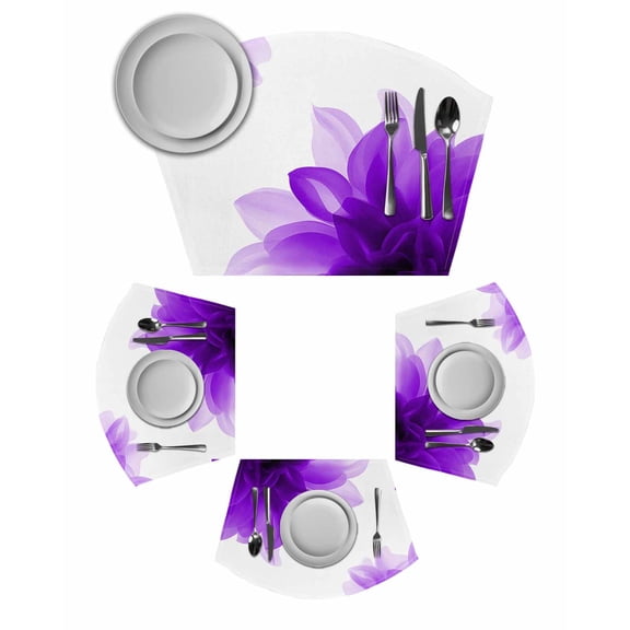 Purple Round Placemats Set of 2, Boho Modern Floral Abstract Ombre Leaf White Placemats for Round Dining Table Shape Wedge Placemats for Outdoor Indoor Wipeable Clean Table Place Mats
