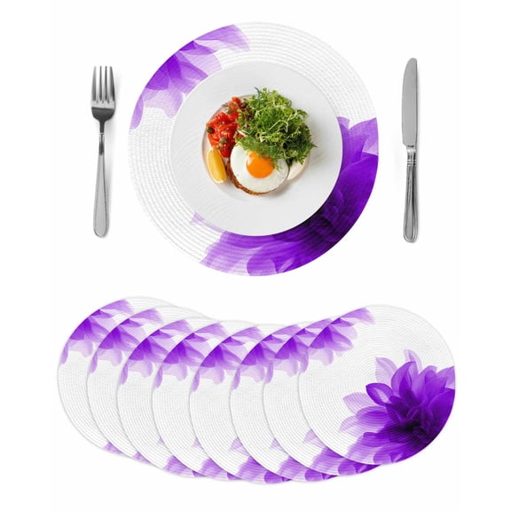 Purple Round Placemats Set of 8 for Dinning Tables,Heat-proof Braided Table Mats 13 Inch,Boho Modern Floral Abstract Ombre Leaf White Washable Place Mat for Kitchen Restaurant Party Table Decor