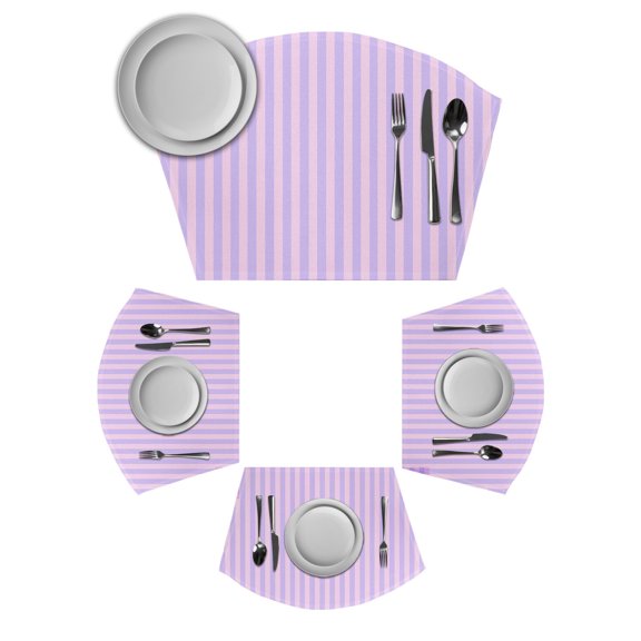 Purple Round Table Placemats Set of 4 Wedge Placemats, Geometric Vertical Striped Solid Rainbow Place Mats for Dining Table Set Washable Mats Kitchen Decor for Indoor Outdoor Wipe Clean