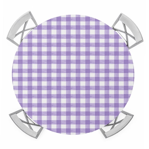 Purple Round Tablecloth for 36-44 Inch Tables,Fitted Table Cover with Elastic Edge,Country French Rustic Buffalo Plaid Modern Art Waterproof Outdoor Table Cloth Protector for Patio Garden Dinner