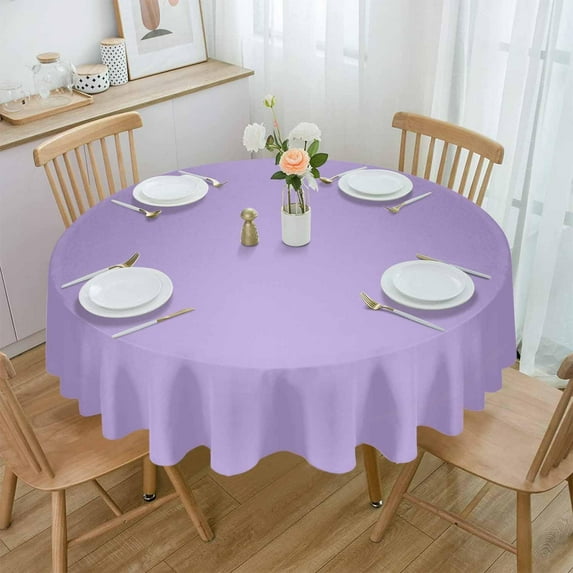 Purple Round Tablecloth 60 Inch - Waterproof Fabric Table Cloth Protector, Modern Pure Lavender Purple Tablecloths Washable Table Cover for Kitchen Banquet Coffee Table Outdoor Party